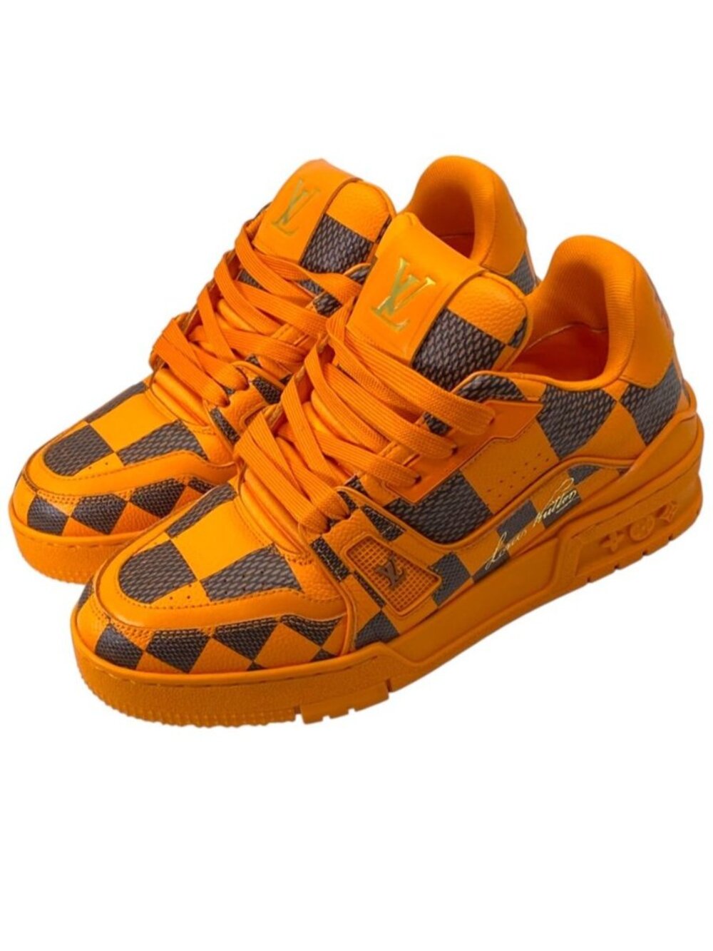 Louis Vuitton Trainers Line Sneakers Damier Pop Leather Rubber Orange Shoes
